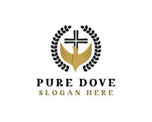 Cross Dove Wreath logo design