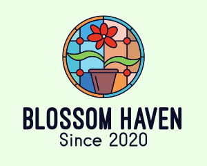 Flowering - Stained Glass Flower Pot logo design