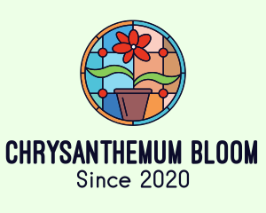 Chrysanthemum - Stained Glass Flower Pot logo design