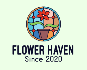 Blossoming - Stained Glass Flower Pot logo design
