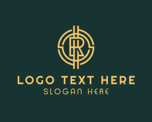 Currency - Gold Cryptocurrency Letter R logo design