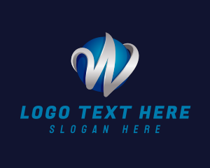 Metallic - 3D Globe Letter W logo design