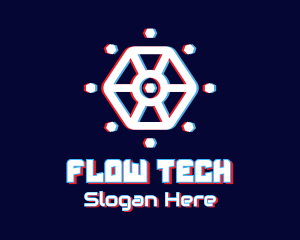 Glitchy Hexagon Tech logo design