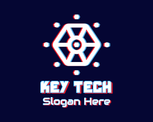 Glitchy Hexagon Tech logo design