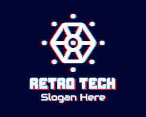 Glitchy Hexagon Tech logo design