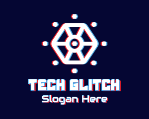 Glitchy Hexagon Tech logo design