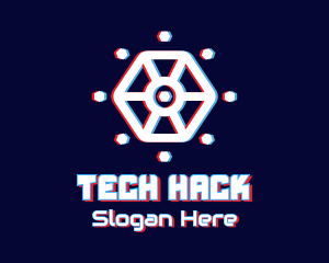 Glitchy Hexagon Tech logo design