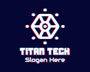 Glitchy Hexagon Tech logo design