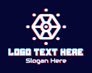 Glitchy Hexagon Tech Logo