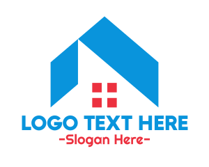 Residential Construction - Blue Roof & Red Window logo design