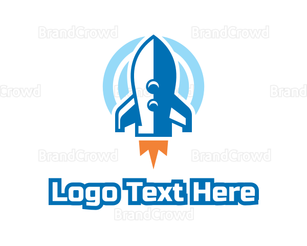 Blue Cartoon Rocket Logo