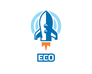 Blue Cartoon Rocket Logo