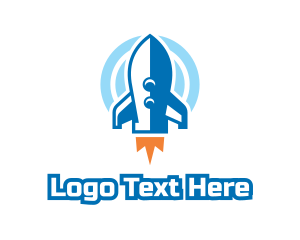 Spacecraft - Blue Cartoon Rocket logo design