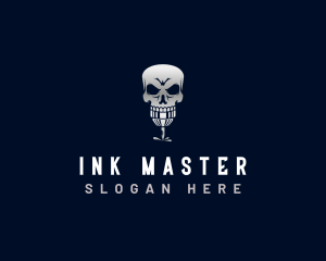 Skeleton Tattoo Machine Ink logo design