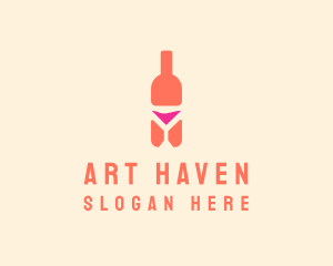 Pink Cocktail Bottle Bar logo design