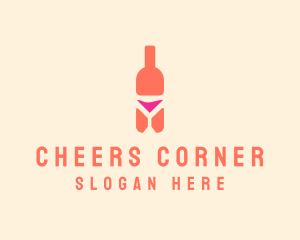 Booze - Pink Cocktail Bottle Bar logo design