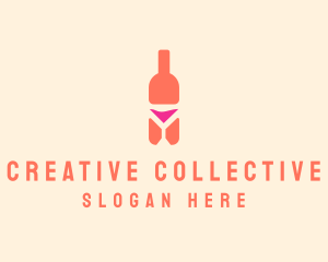 Pink Cocktail Bottle Bar logo design