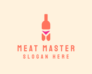 Pink Cocktail Bottle Bar logo design