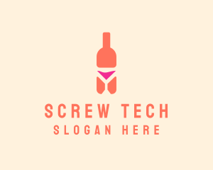 Pink Cocktail Bottle Bar logo design