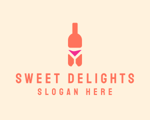 Pink Cocktail Bottle Bar logo design