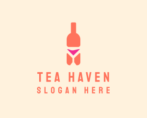 Pink Cocktail Bottle Bar logo design