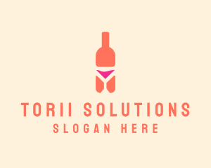 Pink Cocktail Bottle Bar logo design