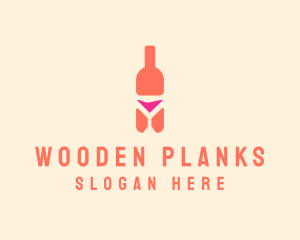 Pink Cocktail Bottle Bar logo design