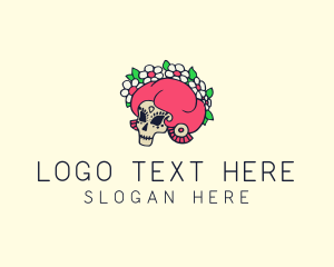 Mexican - Flower Headdress Skull logo design