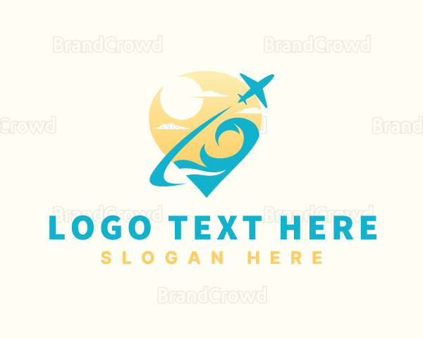 Ocean Wave Airplane Travel Logo