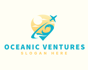 Ocean Wave Airplane Travel logo design