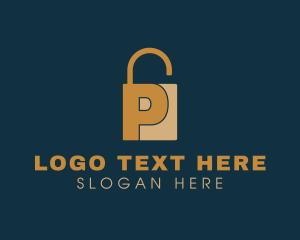 Safe - Golden Padlock Letter P logo design