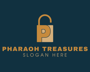 Golden Padlock Letter P logo design