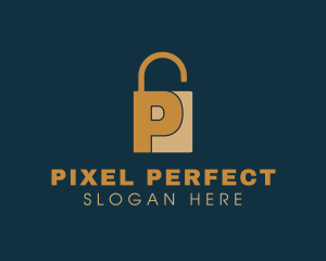 Golden Padlock Letter P logo design