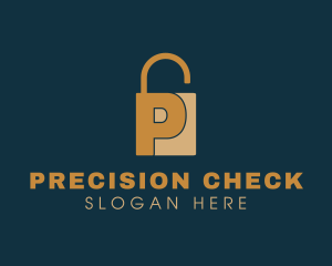 Golden Padlock Letter P logo design