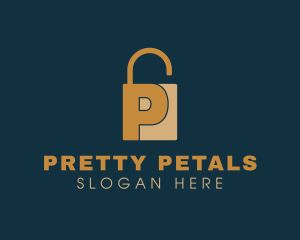 Golden Padlock Letter P logo design