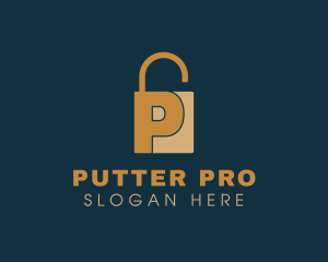 Golden Padlock Letter P logo design