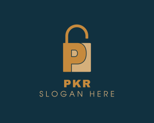Golden Padlock Letter P logo design
