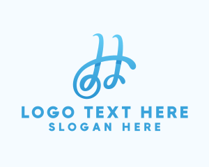 Water - Fancy Blue Letter H logo design