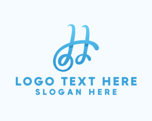 Calligraphic - Fancy Blue Letter H logo design
