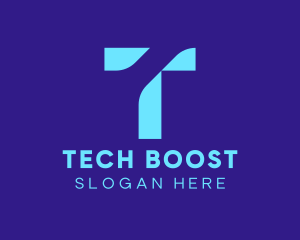 Blue Tech Letter T logo design