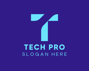 Blue Tech Letter T logo design