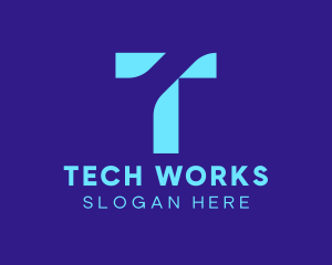 Blue Tech Letter T logo design