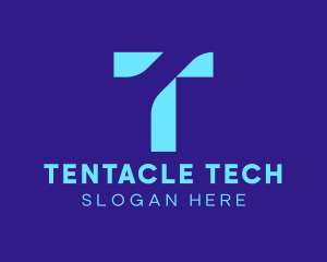 Blue Tech Letter T logo design