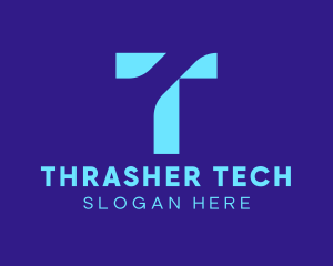 Blue Tech Letter T logo design