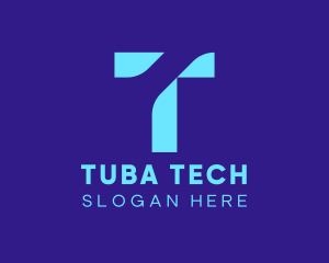 Blue Tech Letter T logo design