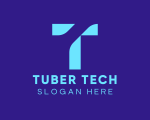 Blue Tech Letter T logo design