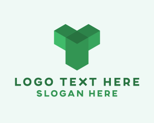 Isometric - Green Isometric Letter T logo design