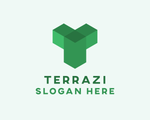 Green Isometric Letter T logo design