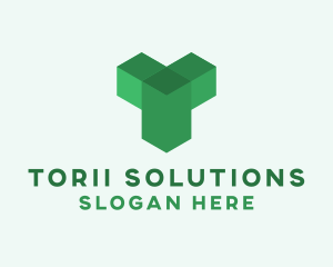 Green Isometric Letter T logo design