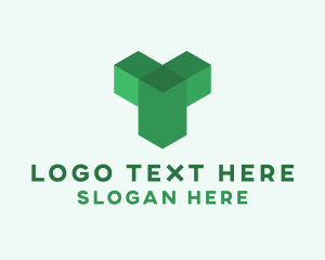 Parallelogram - Green Isometric Letter T logo design